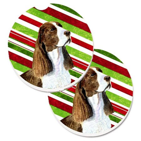 Carolines Treasures Springer Spaniel Candy Cane Holiday Christmas Cup Holder Car Coaster, 2PK SS4582CARC